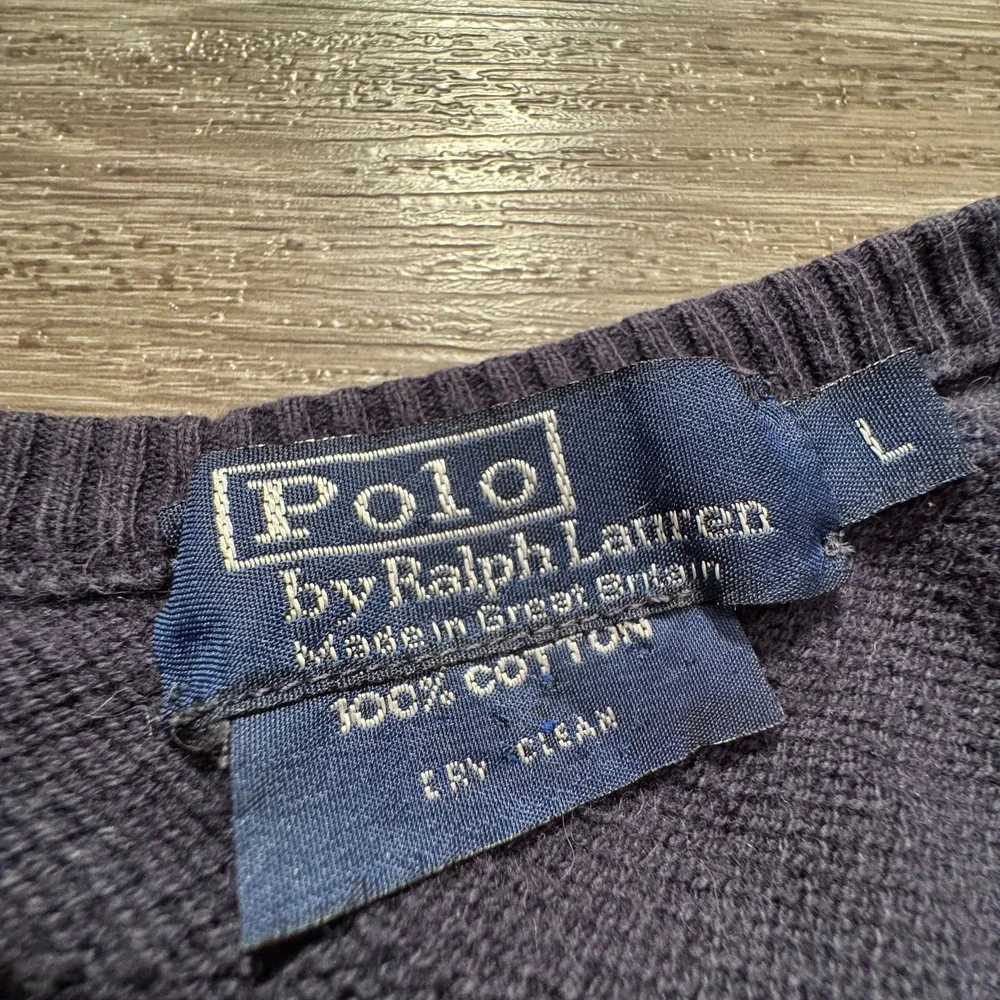 Polo Ralph Lauren Sweater Vest Mens Large Blue Cotton‎ Golf Crest Logo V-Neck UK